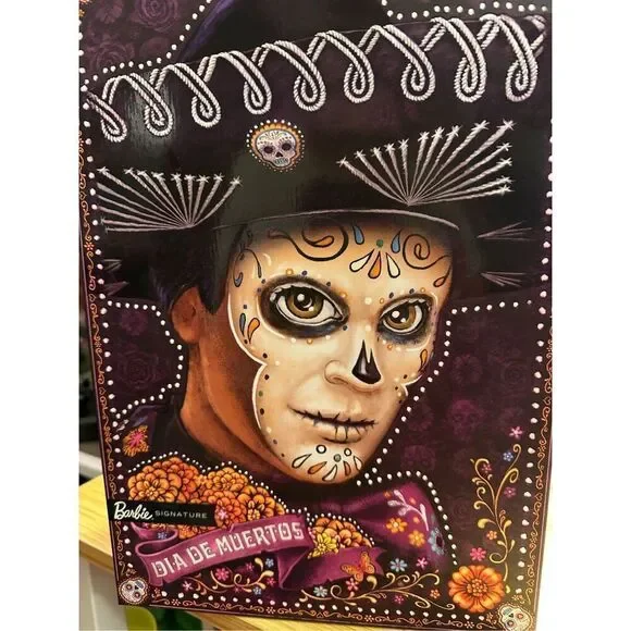Barbie Signature Ken Fashion Doll, 2023 Dia de Muertos Collectible with Blue Jacket, Black Hat & Doll Stand